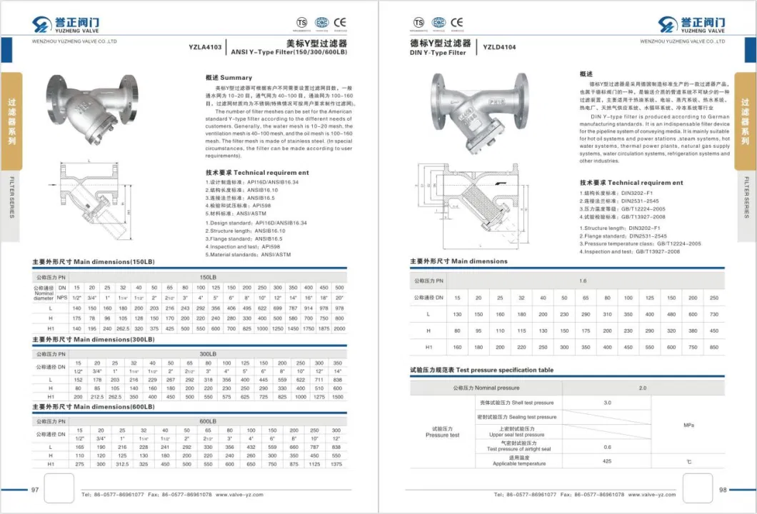 Stainless Steel SS304/SS316 Thread Type NPT, BSPT, Bsp Y-Strainer/Filter